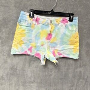Judy Blue Tie Dye Denim Shorts Women's Size L Distressed Cuffed Frayed‎